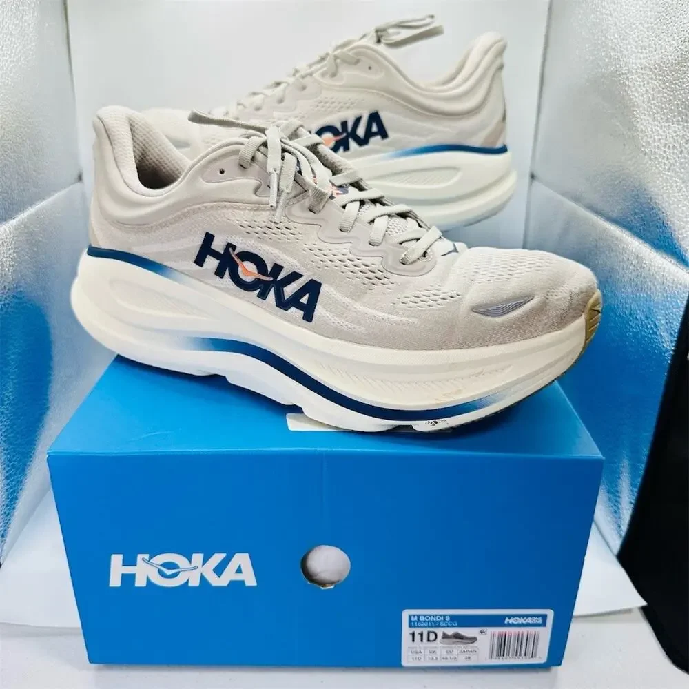 HOKA Bondi 9 Men's Running Shoes 'Stucco/Grout' White/Blue Size 11 D With Box